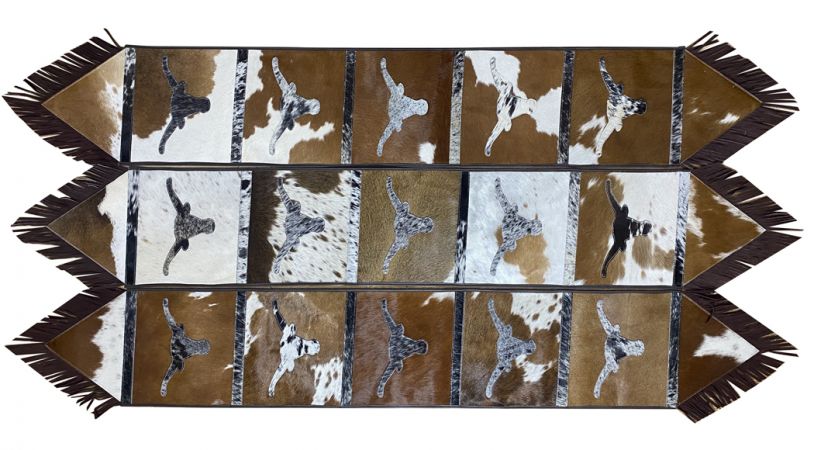 Hair on Cowhide Table Runners with Steer Head Pattern #3